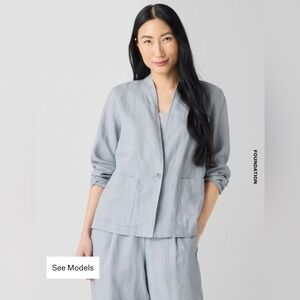 NWT Eileen Fisher size large petite Organic Linen High Collar Jacket